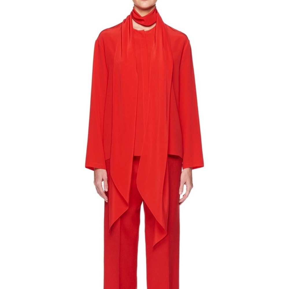 THE ROW Red Silk Scarf Neck Long Sleeve Top - Picture 15 of 15